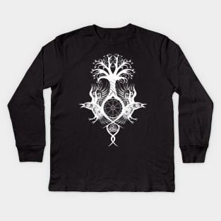 Ygdrassil with Huginn & Muninn [White] Kids Long Sleeve T-Shirt